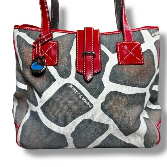 Dooney & Bourke Giraffe Print Leather Tote Purse w/ Matching Clutch & Key Case - Picture 3 of 11